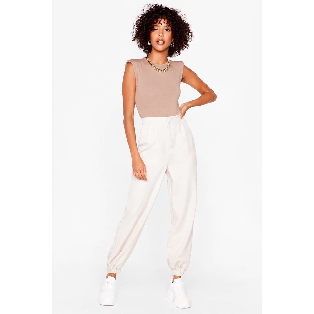 NWT Nasty Gal Tailored High Waisted Joggers Stone Size 4 Cream Beige Hi Rise